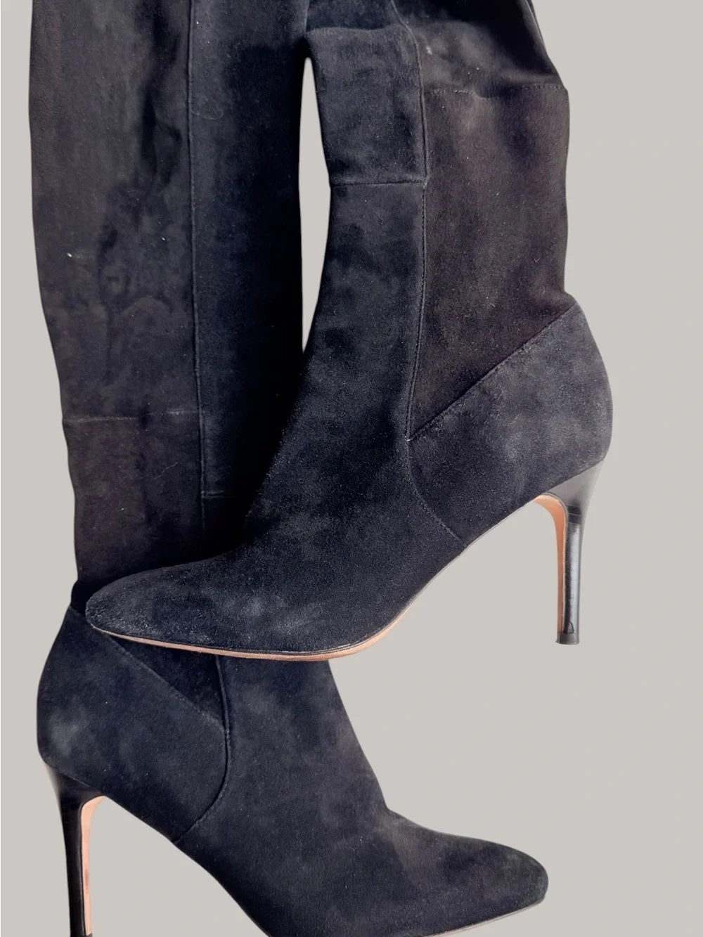 Cole Haan black suede over knee sock heeled boots